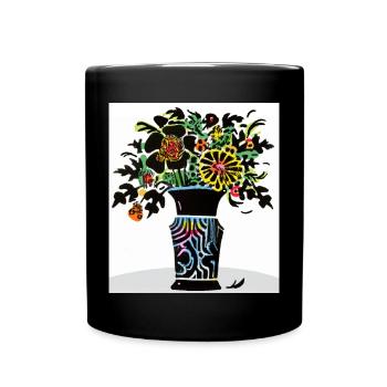 bunter Blumenstrauß - Tasse einfarbig - Schwarz - Vorne