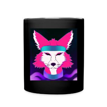 Kitsun Vaporwave Japanische Kami Vaporwave Kitsune - Tasse einfarbig - Schwarz - Vorne