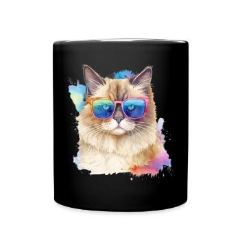 Chat ragdoll coloré cool avec des lunettes de soleil chat - Mug uni - noir - Devant