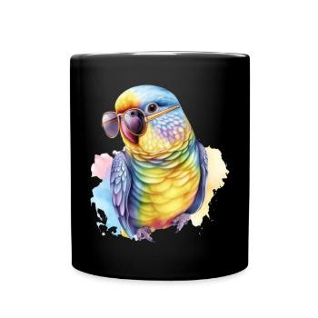 Colorful cool budgerigar with sunglasses - Full Colour Mug - black - Front