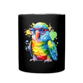Perroquet cool coloré avec des lunettes - Mug uni - noir - Devant