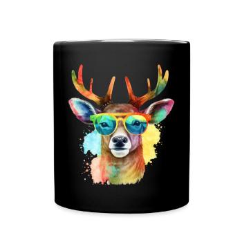 Colorful cool deer with sunglasses - Full Colour Mug - black - Front