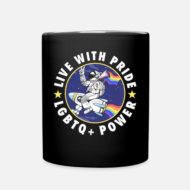 LGBTQ+ Pride Astronaut mit Regenbogenfahne - Tasse einfarbig - Schwarz