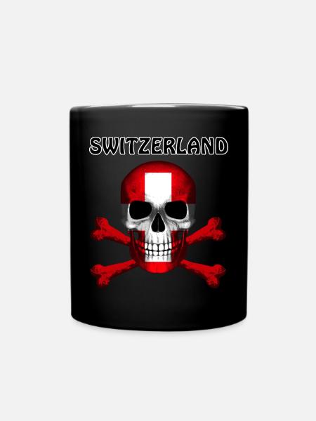 Skull Jolly Roger Pirate Flag Switzerland R6Z - Full Colour Mug - black