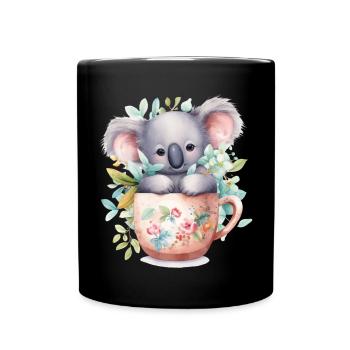 Koala mignon avec de jolies fleurs dans une tasse - Mug uni - noir - Devant