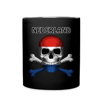Skull Jolly Roger Pirate Flag Nederland R6Z - Full Colour Mug - black - Front