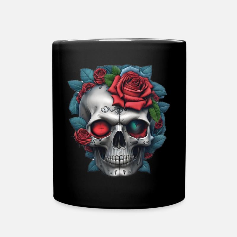 Totenkopf mit Rosen - Tasse einfarbig - Schwarz