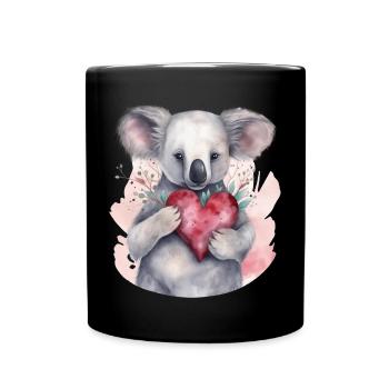 Niedlicher & süßer Koala mit Herz und Blumen Liebe - Tasse einfarbig - Schwarz - Vorne
