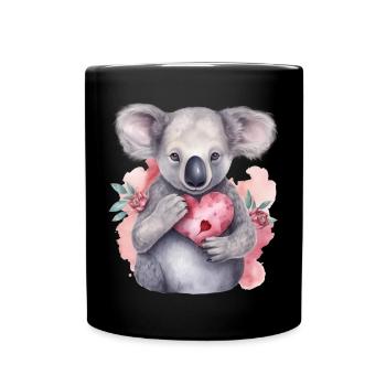 Niedlicher & süßer Koala mit Herz und Blumen Liebe - Tasse einfarbig - Schwarz - Vorne