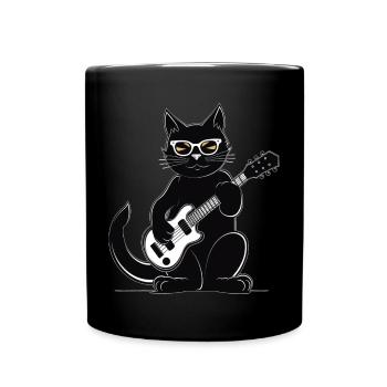 Cat playing guitar - Full Colour Mug - black - Front