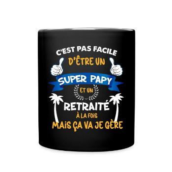 tshirt humour super papy et retraite - Mug uni - noir - Devant