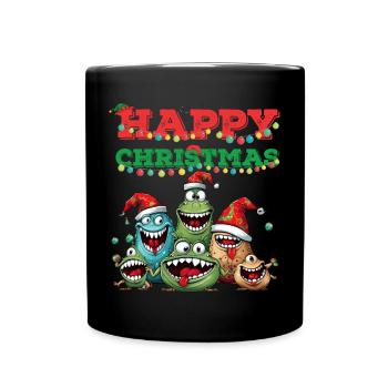 Lustiger Weihnachtsbaum Weihnachtesfamilie - Tasse einfarbig - Schwarz - Vorne