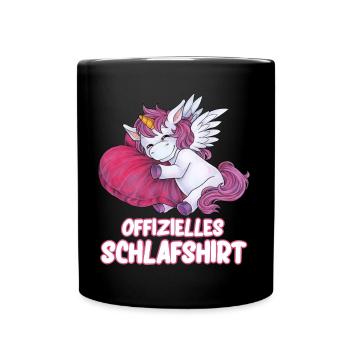 Schlafshirt Einhorn mit Herzkissen Geschenk - Tasse einfarbig - Schwarz - Vorne