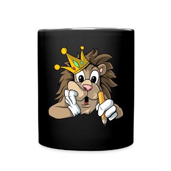 Lion avec couronne et crayon - Mug uni - noir - Devant