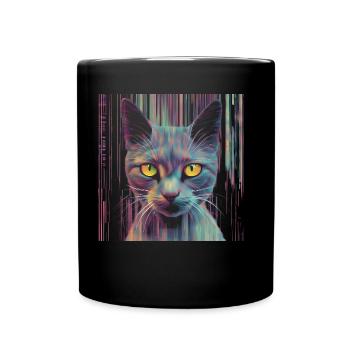 Katze Glitch - Tasse einfarbig - Schwarz - Vorne