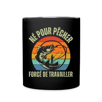 Né pour pêcher humour pêcheur cadeau pêche vintage - Mug uni - noir - Devant