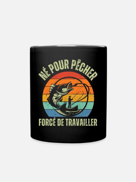Né pour pêcher humour pêcheur cadeau pêche vintage - Mug uni - noir