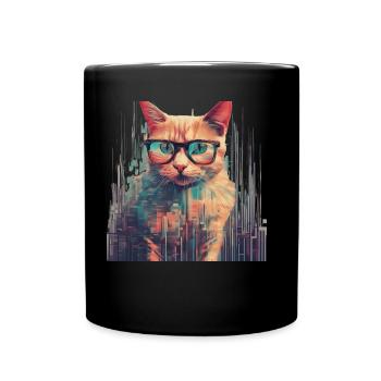 Katze Brille Nerd PC Gaming - Tasse einfarbig - Schwarz - Vorne
