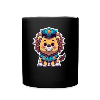 Polizei Löwe Raubtier Süß Cartoon - Tasse einfarbig - Schwarz - Vorne