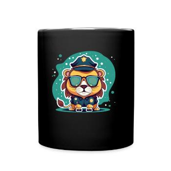 Cooler Löwe Polizei Sonnenbrille Geschenk - Tasse einfarbig - Schwarz - Vorne