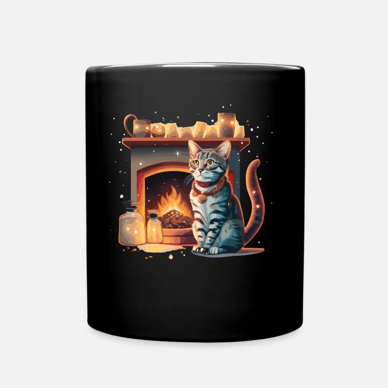 Katze Kamin Weihnachten Geschenk - Tasse einfarbig - Schwarz