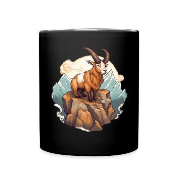 Mountain goat with horns in alpine style - Full Colour Mug - black - Front