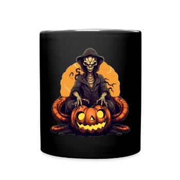 Méchant citrouille effrayant avec héros squelette - Mug uni - noir - Devant