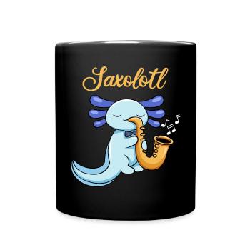 Saxolotl Pun Design for Axolotl Lovers - Full Colour Mug - black - Front