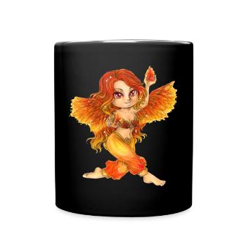 Niedlicher Chibi Feuer Fee Elfe Phönix Mangastil - Tasse einfarbig - Schwarz - Vorne