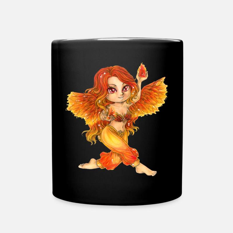 Niedlicher Chibi Feuer Fee Elfe Phönix Mangastil - Tasse einfarbig - Schwarz
