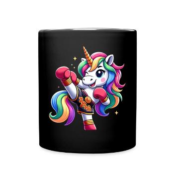 Niedliches Muay Thai Einhorn - Tasse einfarbig - Schwarz - Vorne