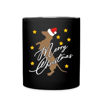 frohe Weihnacht mit Dackel mit Nikolausmütze - Tasse einfarbig - Schwarz - Vorne