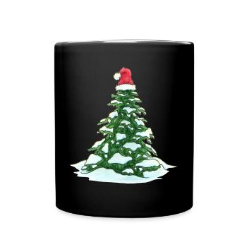 Christmas Tree with Christmas Hat - Full Colour Mug - black - Front