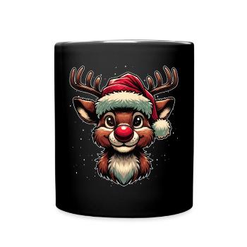 Festive Rudolf the Reindeer Christmas Motif - Full Colour Mug - black - Front