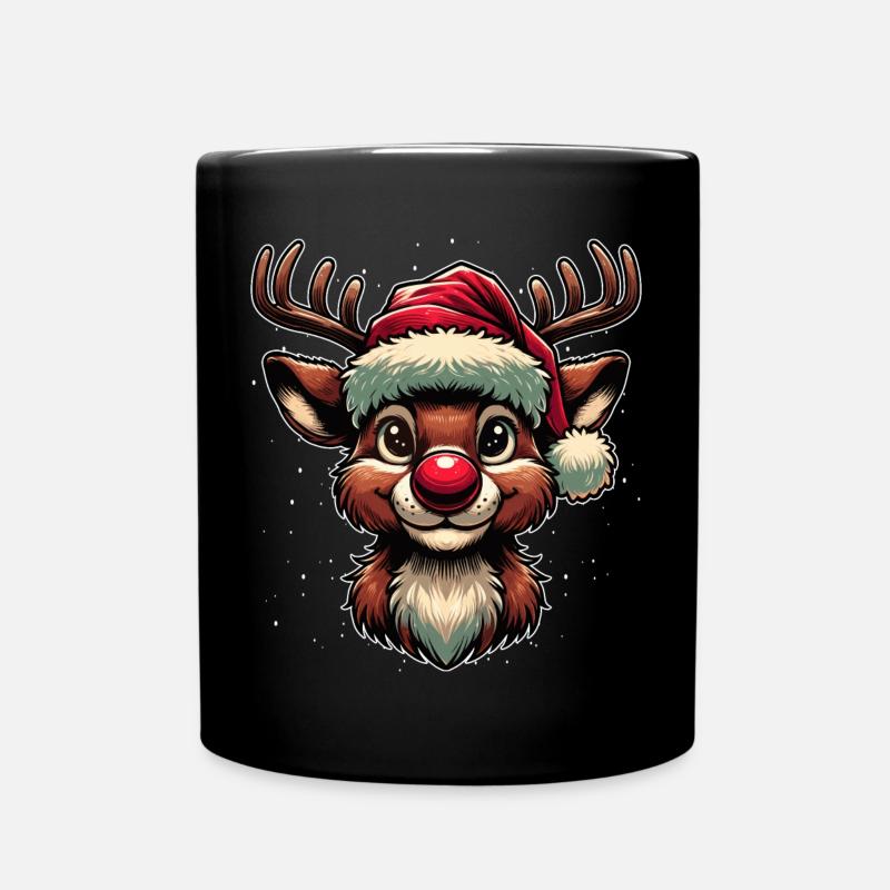 Festliches Rudolf das Rentier Weihnachtsmotiv - Tasse einfarbig - Schwarz