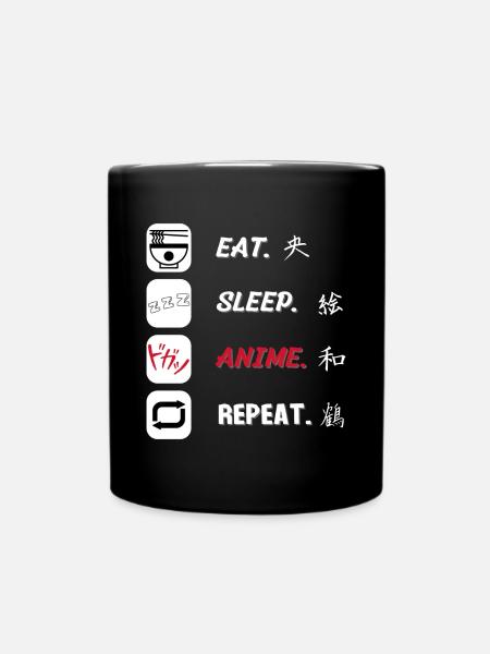 Eat Sleep Anime Repeat - Full Colour Mug - black