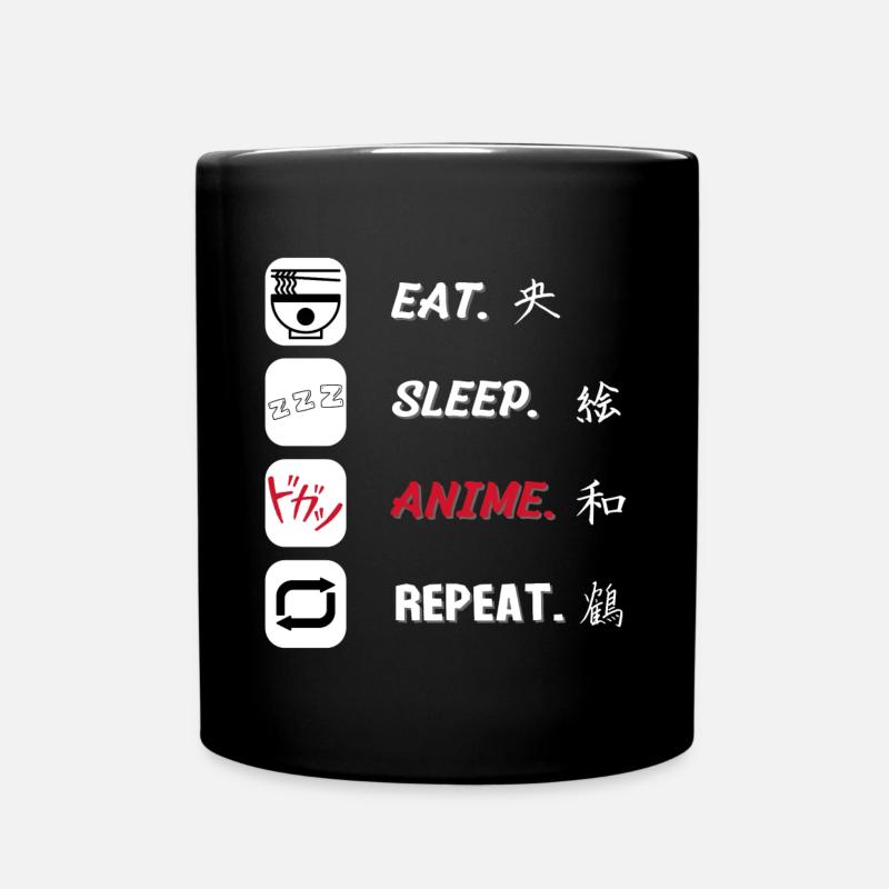 Eat Sleep Anime Repeat - Full Colour Mug - black