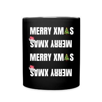 Merry Xmas Blockschrift mit Ornamenten - Tasse einfarbig - Schwarz - Vorne