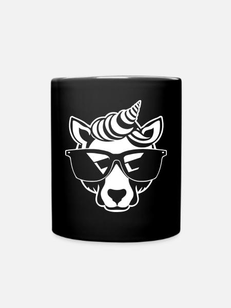 Lustige Einhörner mit Sonnenbrille Cooles Einhorn - Tasse einfarbig - Schwarz