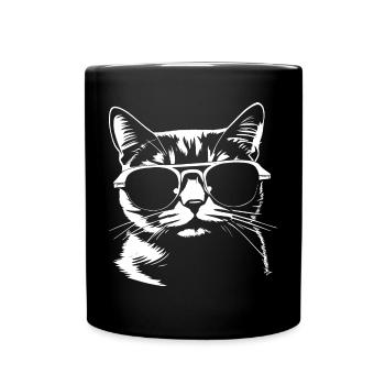 Lustige Katze mit Sonnenbrille Kätzchen Sonnenbrille Katzen - Tasse einfarbig - Schwarz - Vorne