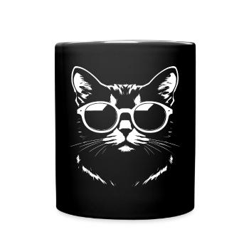 Lustige Katze mit Sonnenbrille Kätzchen Sonnenbrille Katzen - Tasse einfarbig - Schwarz - Vorne