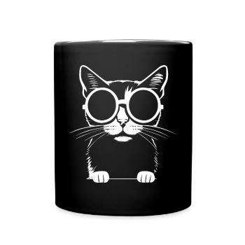 Lustige Katze mit Sonnenbrille Kätzchen Sonnenbrille Katzen - Tasse einfarbig - Schwarz - Vorne