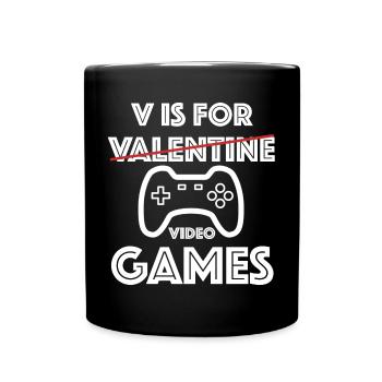 V comme Jeux vidéo | Jeu, dictons amusants - Mug uni - noir - Devant