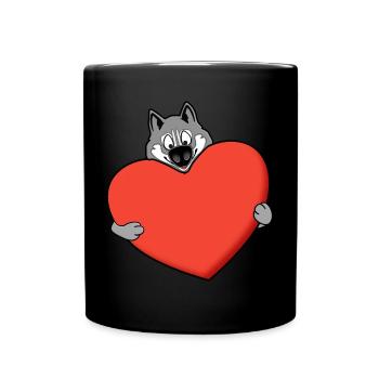 Husky with heart - Full Colour Mug - black - Front
