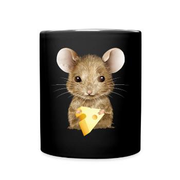 souris mignonne aime un petit morceau de fromage - Mug uni - noir - Devant
