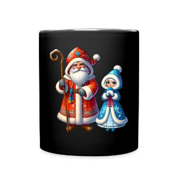 Ded Moroz Snegurotschka russischer Weihnachtsmann - Tasse einfarbig - Schwarz - Vorne