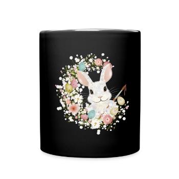 White Rabbit with Easter Eggs & Brush for Easter - Full Colour Mug - black - Front