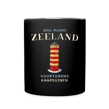Zeeland Niederlande, Leuchtturm Kaapduin Zeichnung - Tasse einfarbig - Schwarz - Vorne