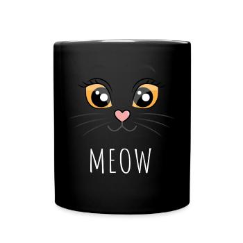 Meow Schwarze Katze Augen Gelb - Tasse einfarbig - Schwarz - Vorne