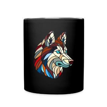 Husky dog head polygonal geometric art - Full Colour Mug - black - Front